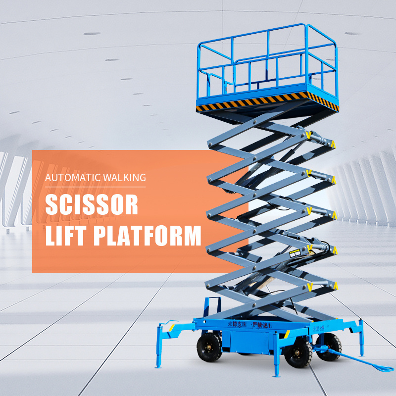 Optional 0.6-0.9m extension table work high above the ground load capacity about 500kg moving scissor lift platform