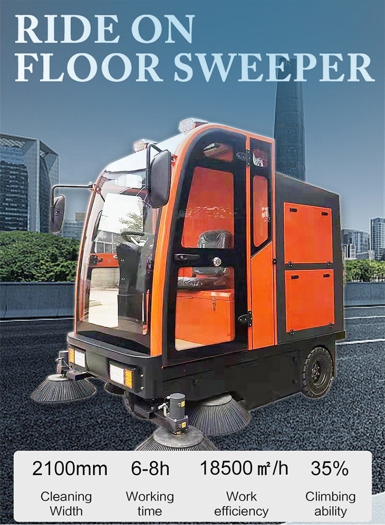 Factory Price DM-2100 road sweeper brushes ride on fully enclosed electric compact street floor sweeper