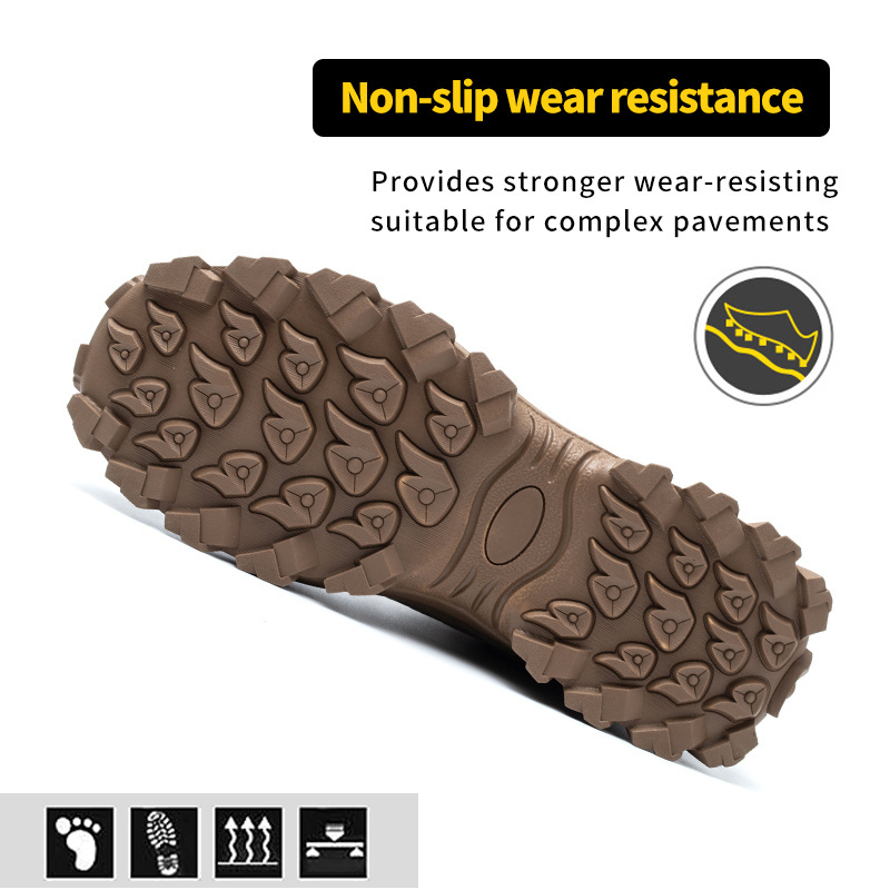 Popular Anti slip anti static mens wedge work boots steel toe hiking safety boots dark brown washable safety shoes