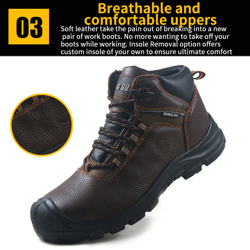 Top sales cow leather oil slip resistant PU sole steel toe   safety shoes  construction man cat for mens work boots light weight