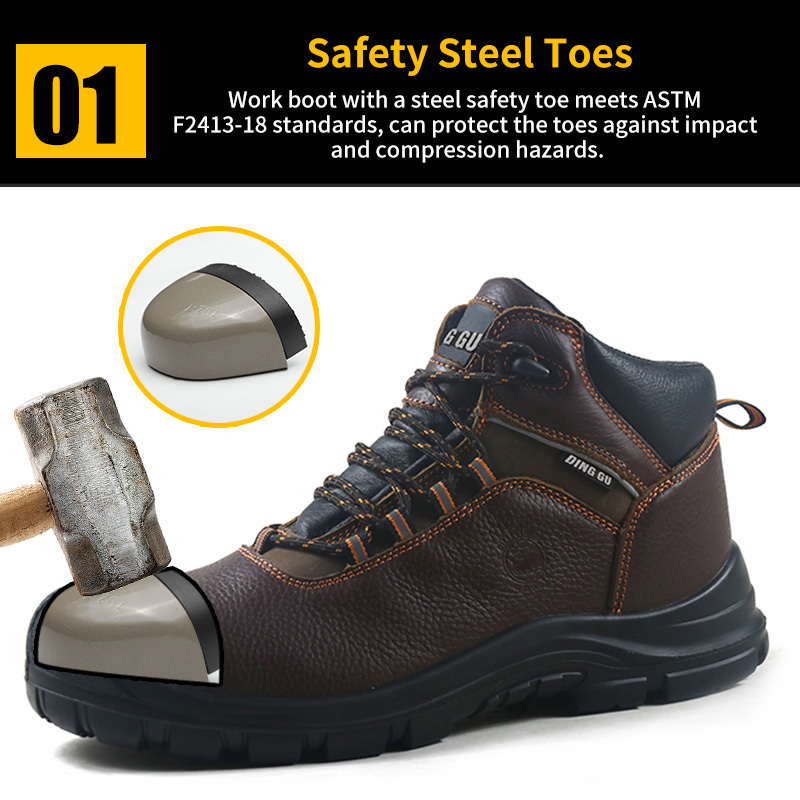 Top sales cow leather oil slip resistant PU sole steel toe   safety shoes  construction man cat for mens work boots light weight