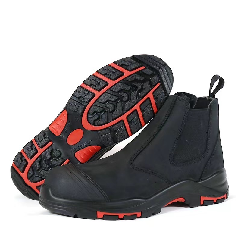 Dinggu brand slip on safety boots genuine leather steel toe work boots puncture proof waterproof safety shoes for men