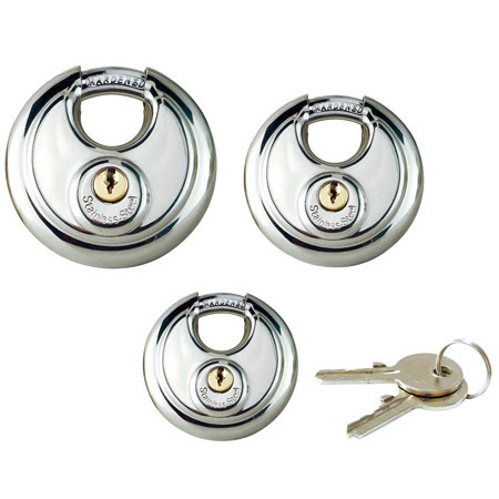 Stainless Steel Discus Keyed Padlock with 2 Keys Heavy Duty Rustproof Disc Locks with Hardened Steel Shackle for Indoor/Outdoor