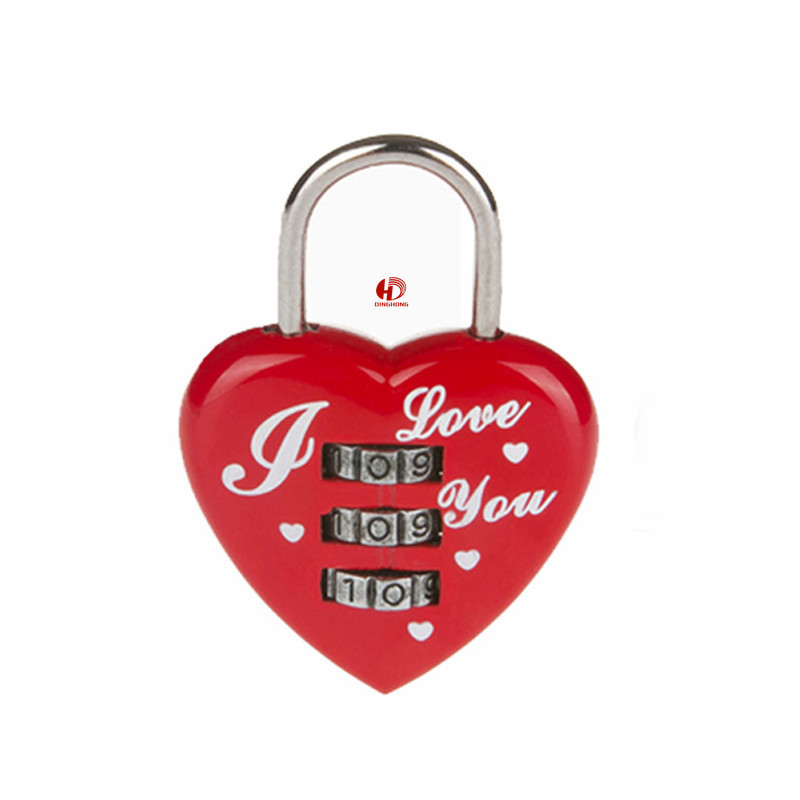 3 Digit Combination Padlock  3mm Shackle Zinc Alloy Lock Red Heart Shaped combination padlock