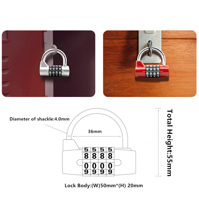 High quality and security U shape 4 digits 4 number 4 letters fitness gym combination padlock