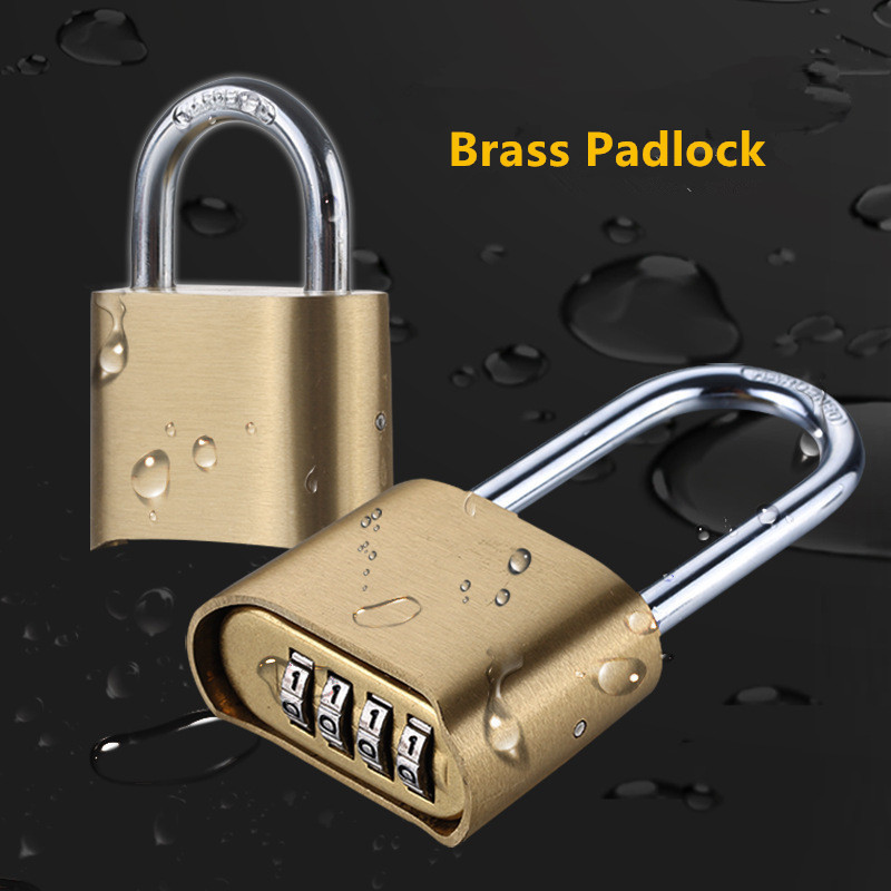 Combination Lock Heavy Duty 4 Digit  Keyless Brass Lock Bodies Outdoor Waterproof Solid Wide Body Brass Padlock