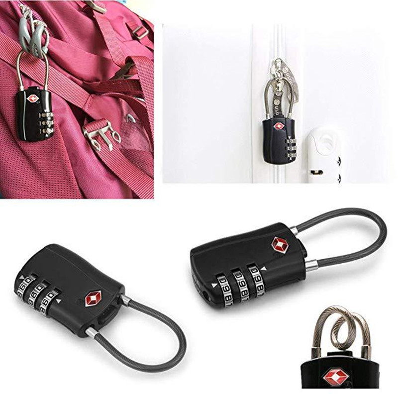 TSA Approved Cable Luggage Locks Re-settable Combination with Alloy Body 3 digit TSA locks