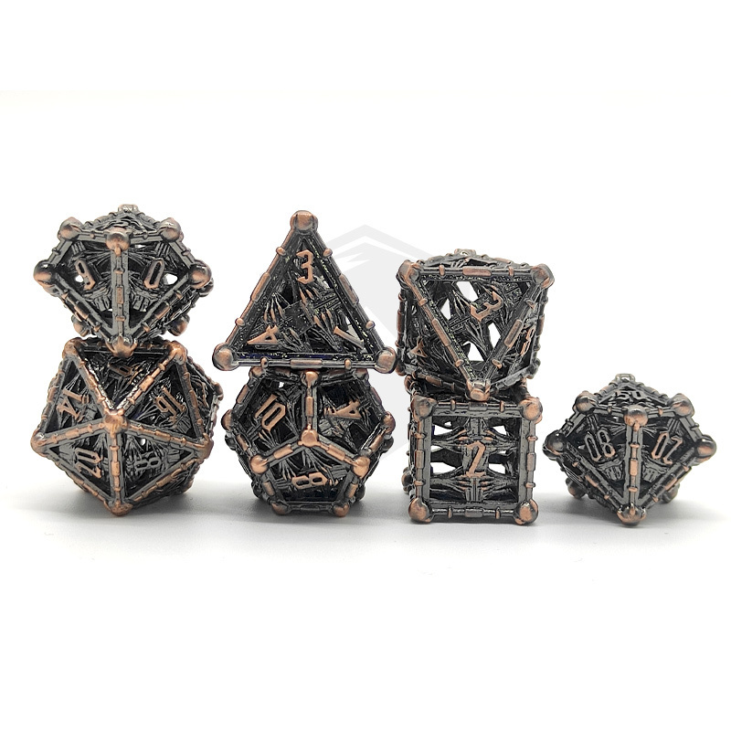 SNDN Premium DND RPG hollow metal movie rpg dice set with dragon inside hollow metal dice sets