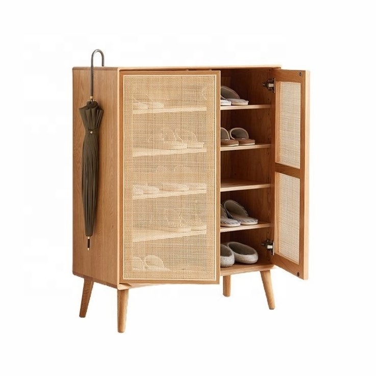 Sancy modern rattan wood shoe racks for home cabinet furniture