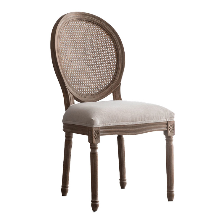 Best Seller Restaurant Furniture Wood Solid Cane Round Back French Style Dining Chair