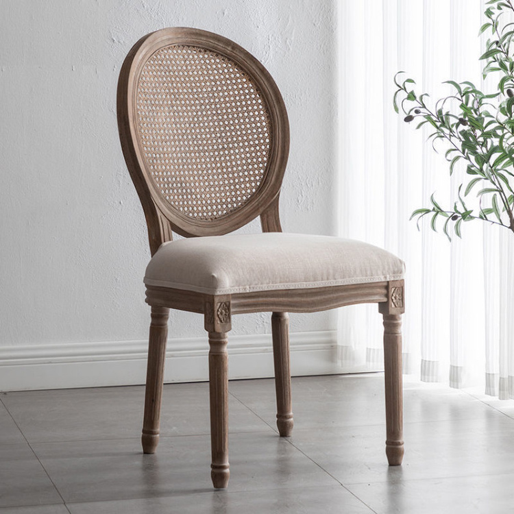 Best Seller Restaurant Furniture Wood Solid Cane Round Back French Style Dining Chair