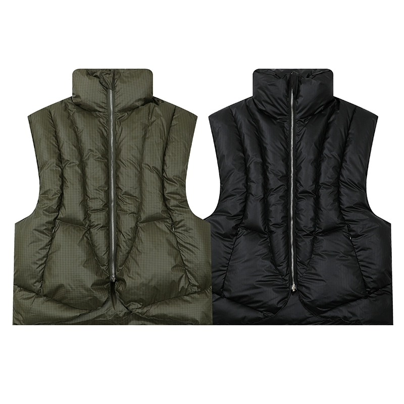 Custom Winter Men Quilted Cropped Puffer Unisex Vests Jacket Puffy Vest Down Work Weight Man Sleeveless Women with Hoodie Green