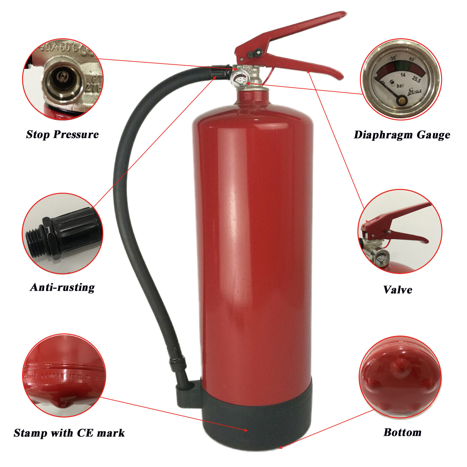 Factory sale Safety Product Stainless 1kg 2kg 4kg 6kg 9 Kg Steel ABC 40% BC 20% Dry Powder  Fire Extinguisher