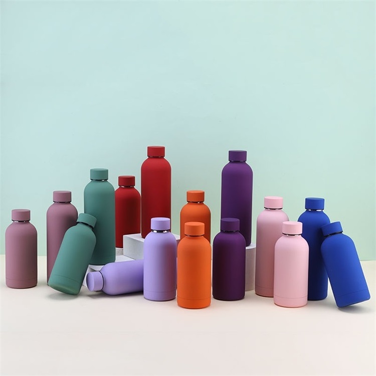 Soft touch 350ml 500ml stainless steel vacuum insulation flask thermo water bottles with rubber paint