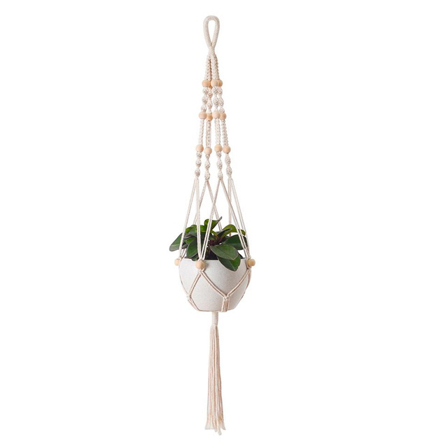 Wall Hanging Basket Mounted White Macrame Handmade Macrame Plant Hanger Rattan Decor