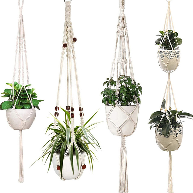 Wall Hanging Basket Mounted White Macrame Handmade Macrame Plant Hanger Rattan Decor