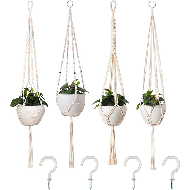 Wall Hanging Basket Mounted White Macrame Handmade Macrame Plant Hanger Rattan Decor