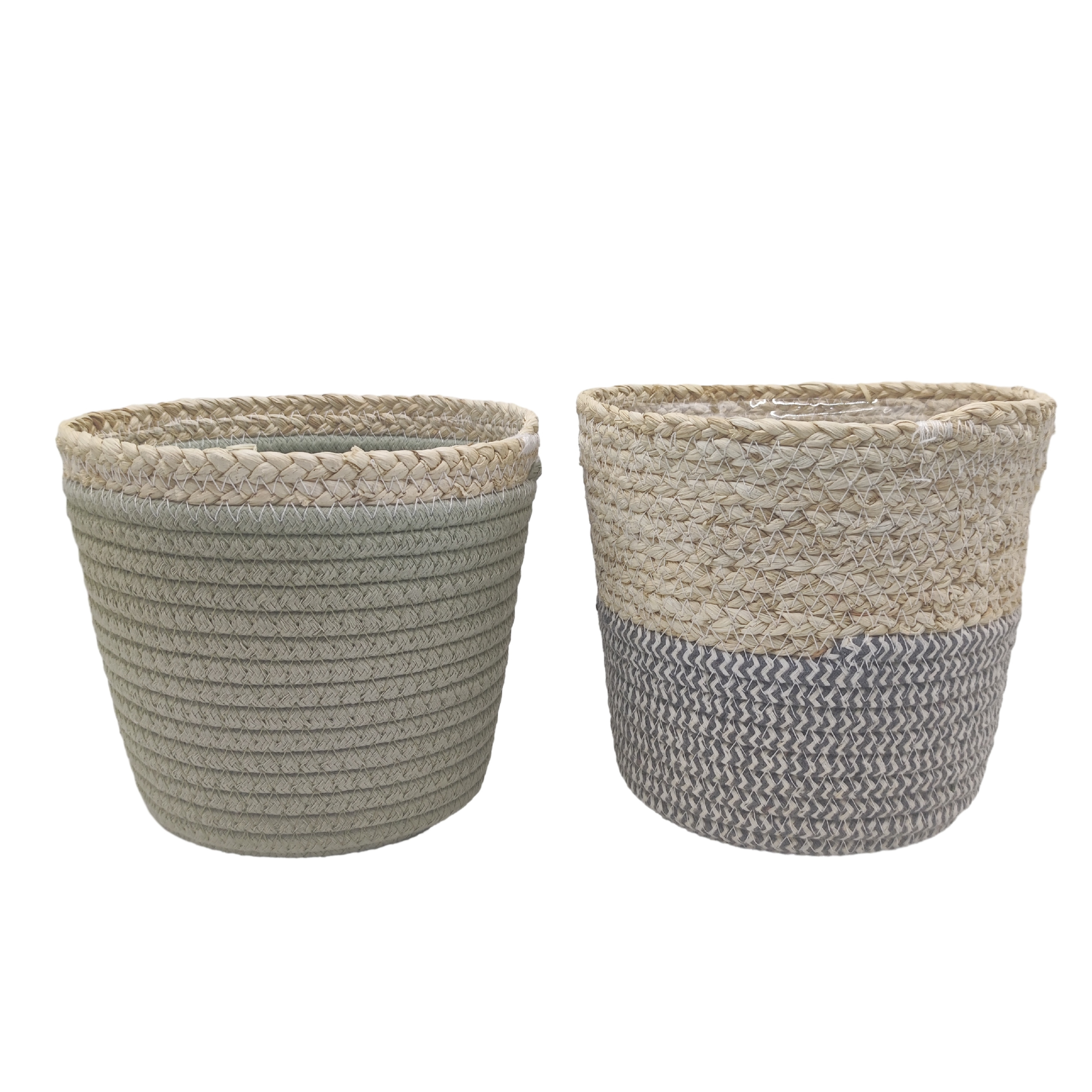 Modern Premium Grass Jute Paper Rope Woven Plant Pot Home Decor With plastic Lining Artificial Flower Basket for Indoor Planters