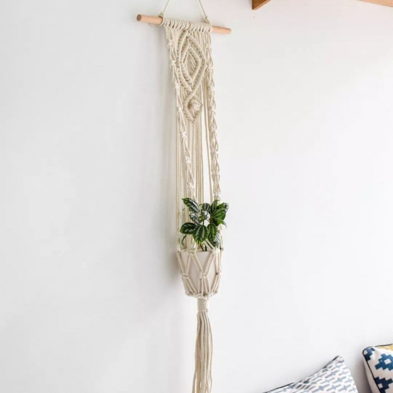 Woven Cotton Rope plant Pot Holder String Hanging Basket with Macrame For Home Garden decoration