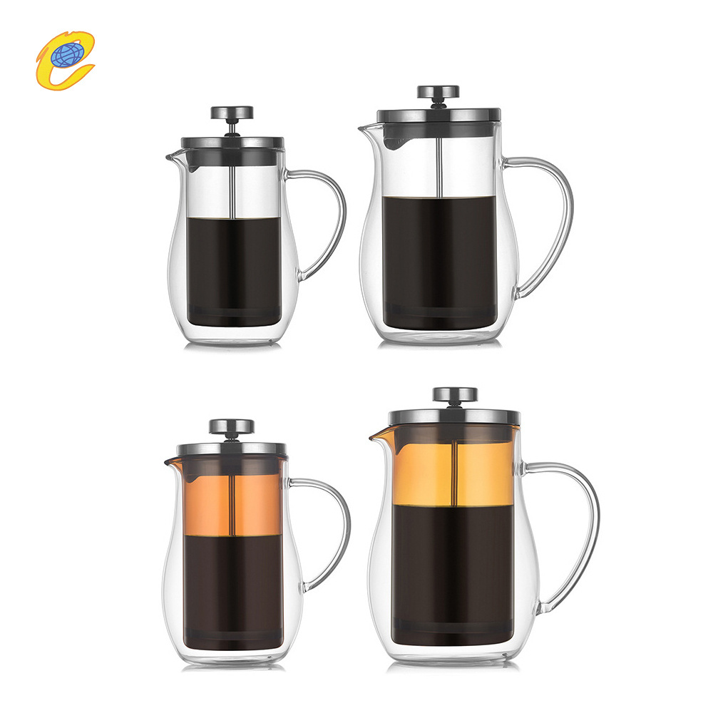 Wholesale Double Wall Glass French Press Borosilicate Coffee Pot With Stainless Steel Lid Home Cafe