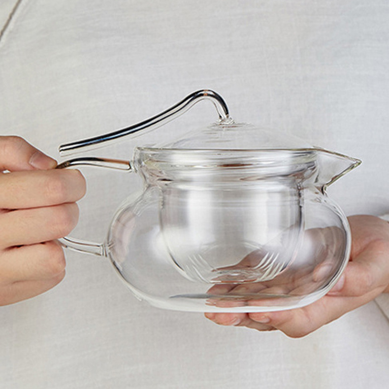 High Borosilicate Tea Pot with Infuser And Unique Handle Transparent Small Kettle for Drinking Tea