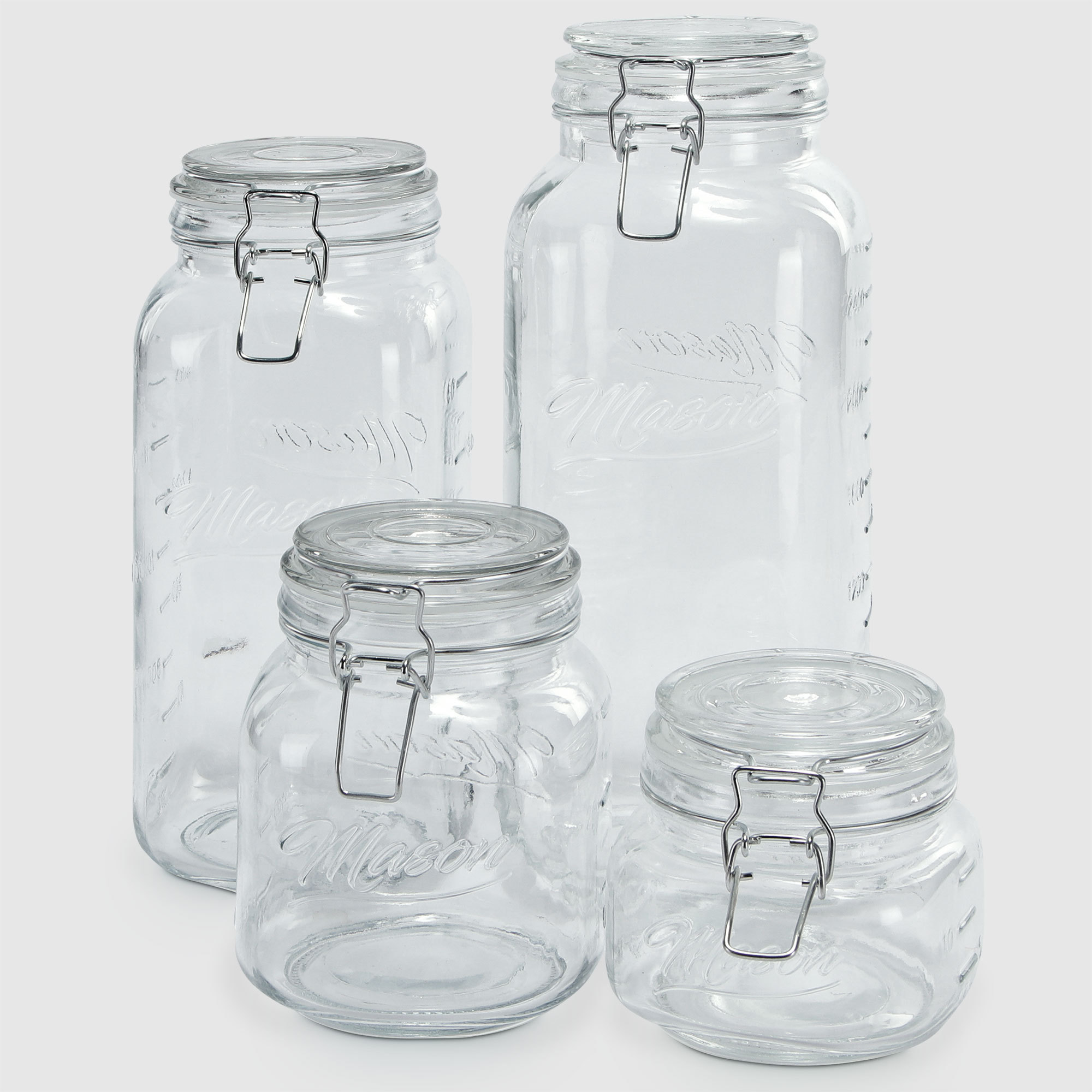 Square Storage Metal Clip Clamp Top Glass Jars with Hinged Lids glass food storage jar glass sealed food cereal