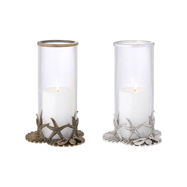 Candle Stand Glass With Round Shape Sea Star Design Glass candle holder For Home Decoration