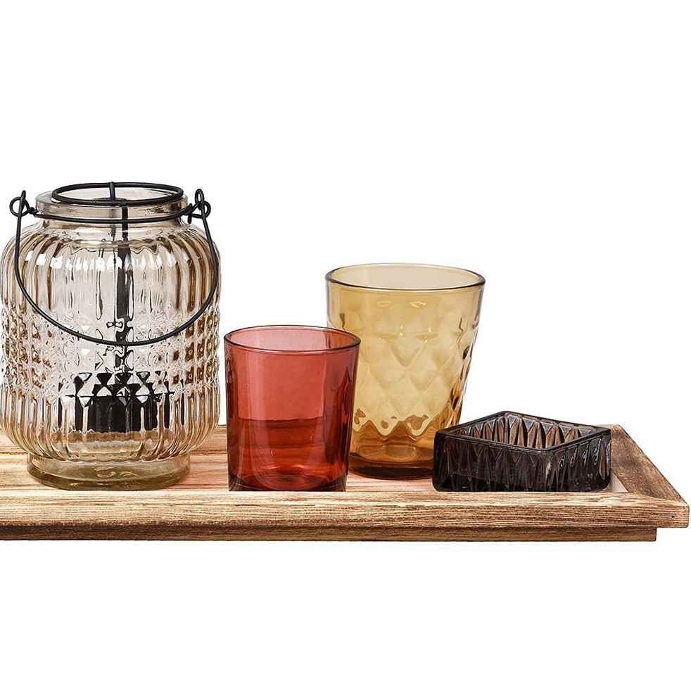 Wooden Tray Modern Glass Candle Vessels Luxury Glass Candle Holders Lanterns And Candle Jars Set