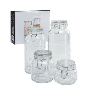 Square Storage Metal Clip Clamp Top Glass Jars with Hinged Lids glass food storage jar glass sealed food cereal