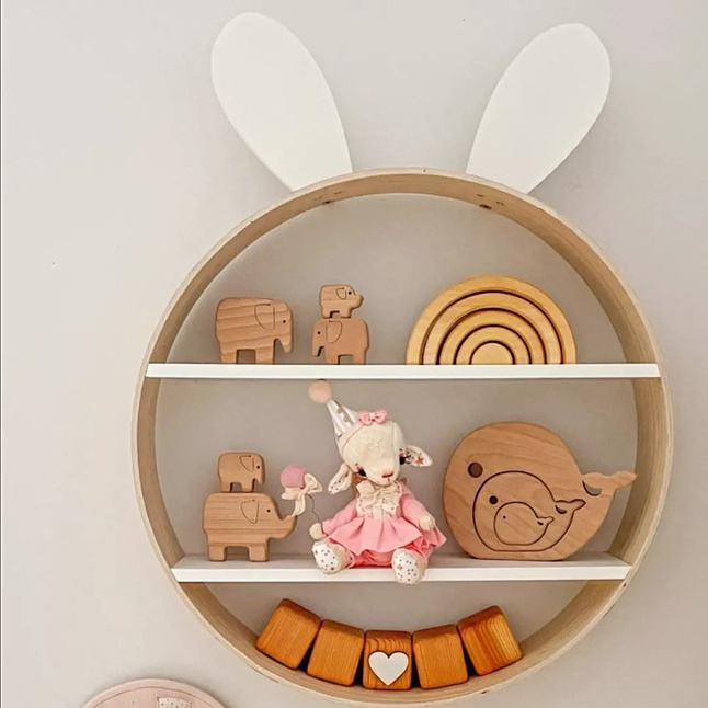 Wall Mounted Wood Kids Bookcase Toy Storage Organizer Wooden Children Storage Cabinet Displaying toys Commodity Shelf