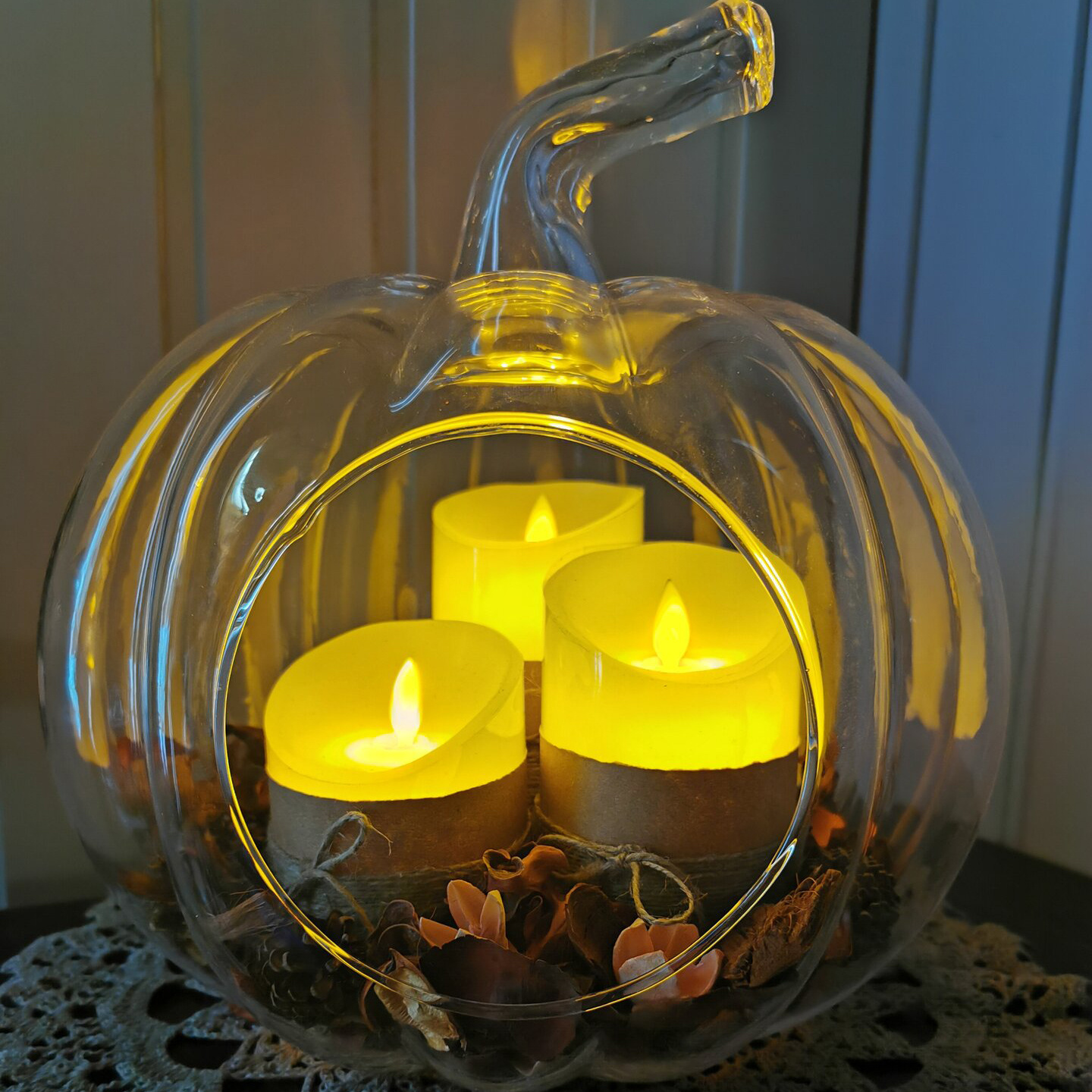 Hand Blown Transparent Pumpkin Glass Bubble Candlestick Optic Orb Glass Tealight Votive Candle Holder for Desktop Decor