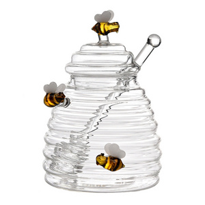 Honey Comb Shaped Glass Honey Storage Jar Glass Honey Pot With Stirring Rod Customizable Sizes And Accessories