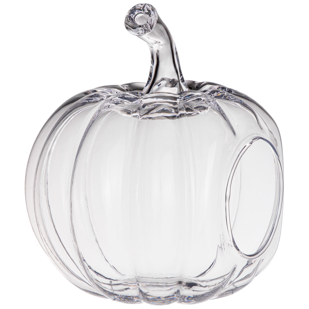 Hand Blown Transparent Pumpkin Glass Bubble Candlestick Optic Orb Glass Tealight Votive Candle Holder for Desktop Decor