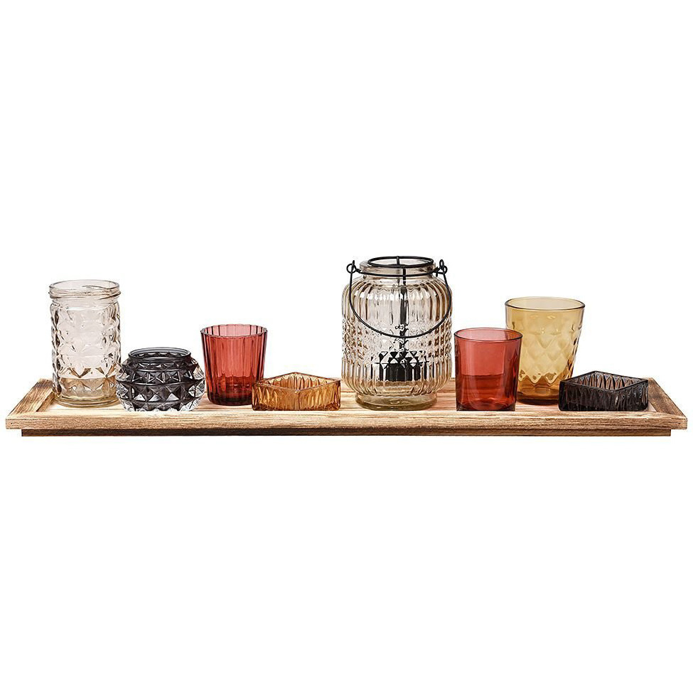 Wooden Tray Modern Glass Candle Vessels Luxury Glass Candle Holders Lanterns And Candle Jars Set