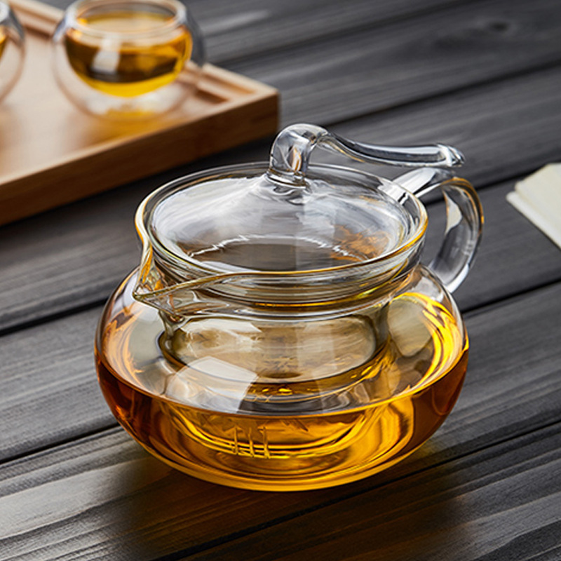 High Borosilicate Tea Pot with Infuser And Unique Handle Transparent Small Kettle for Drinking Tea