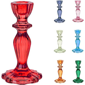 Luxury Home Decoration Glass Candle Stand Clear Elegant Crystal Glass Candle Stand Glass Taper Candle Stand