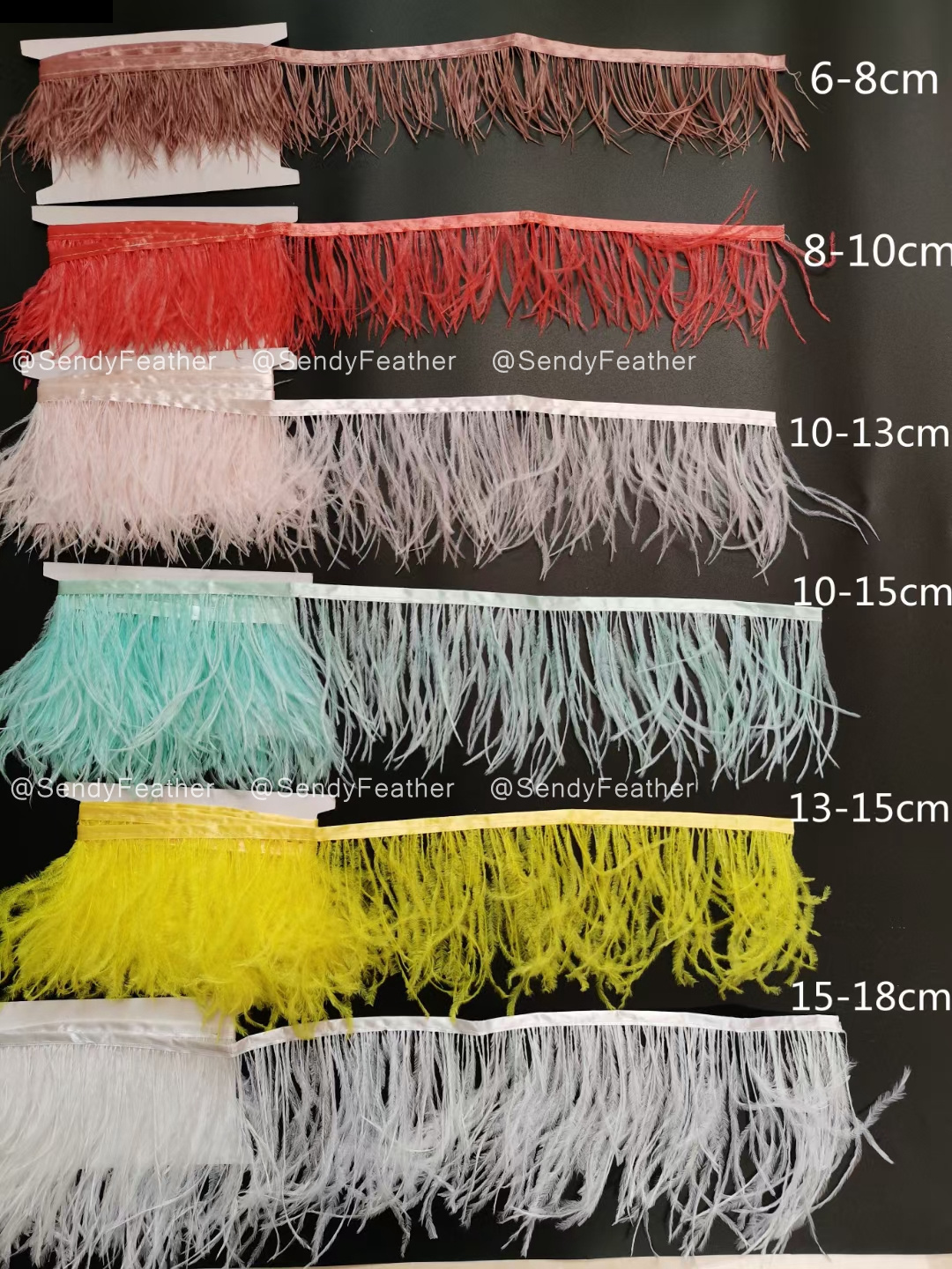 Wholesale  6-8cm Feather Lace Dyed  Feather fringe lace trim Ostrich Feather fabric trimming For Dress Sewing Costumes