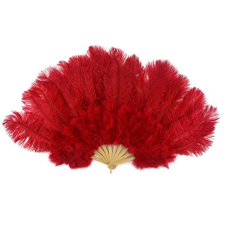 Wholesale  Ostrich Feather Fan Flapper Folding Fan Dance Costume Accessory For Dancer Performance Hot Girl Showing