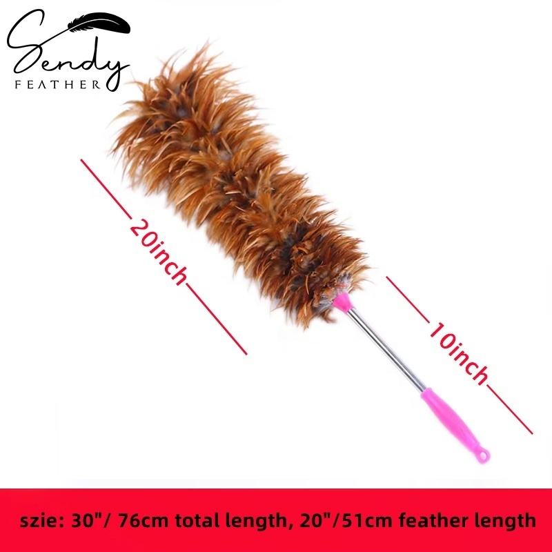 Wholesale  Rooster Saddle Feather Duster Stainless Steel Handle Chinese Chicken Feather Duster For Home Cleaning