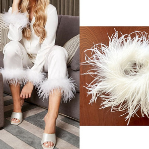 Fluffy Luxuriate Red Ribbon Feathers Sewing Fringe Trim Ostrich Boa Feather for Christmas Party Pajamas Set Dress Suits Homewear