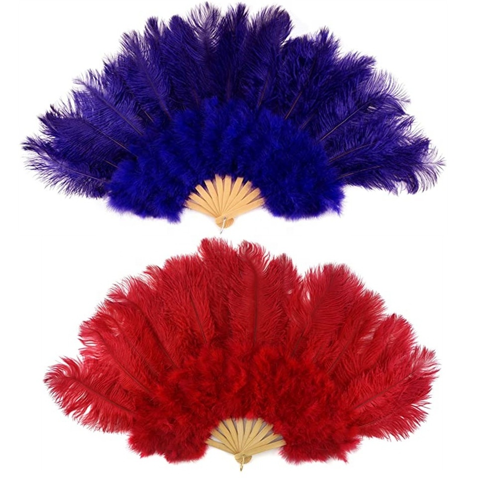 Wholesale  Ostrich Feather Fan Flapper Folding Fan Dance Costume Accessory For Dancer Performance Hot Girl Showing