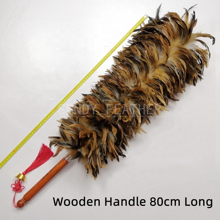 Factory Price Cheap Chinese Wooden Handle Flexible Bendable Chicken Feather Duster For Home Sofa Cleaning