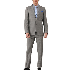 Tailor-made High-quality Wool and Cashmere Business Slim Yellow Gray Plaid Suit with Two Buttons