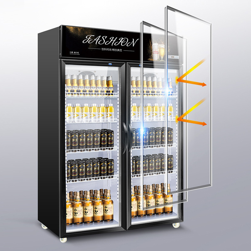 High quality Two Section Glass Door Freezer commercial beverage showcase refrigerator beer display cabinets