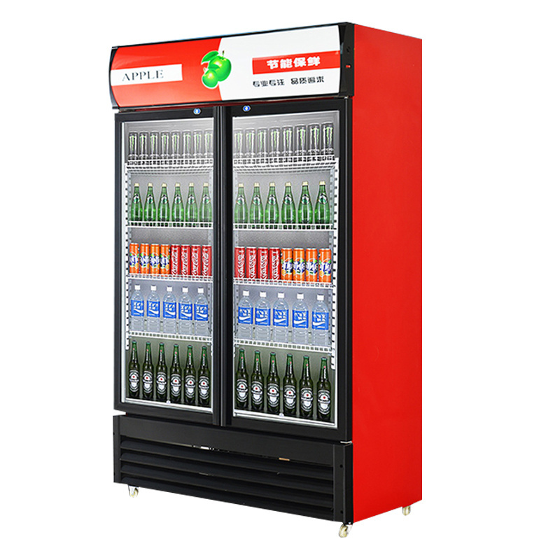 High quality Two Section Glass Door Freezer commercial beverage showcase refrigerator beer display cabinets