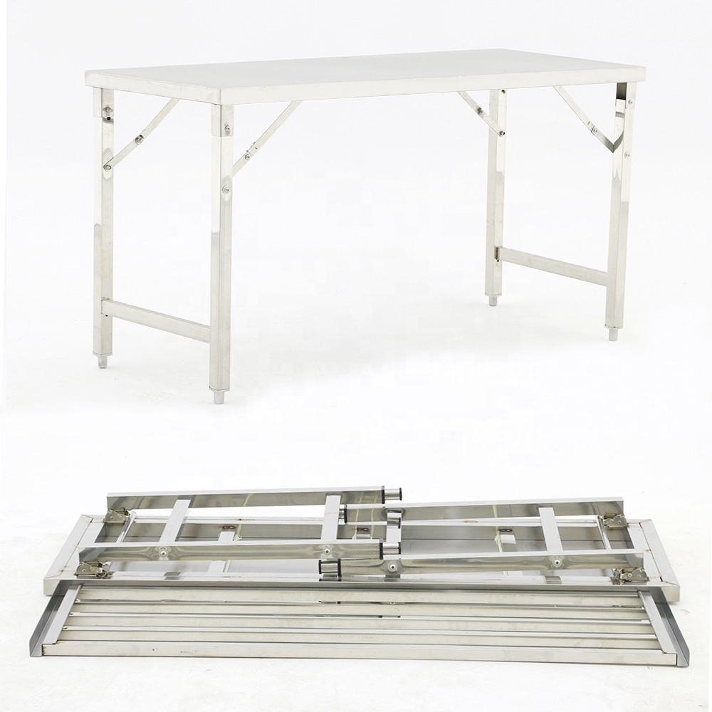 Easy to carry!Stainless steel folding table with lower shelf Outdoor folding table