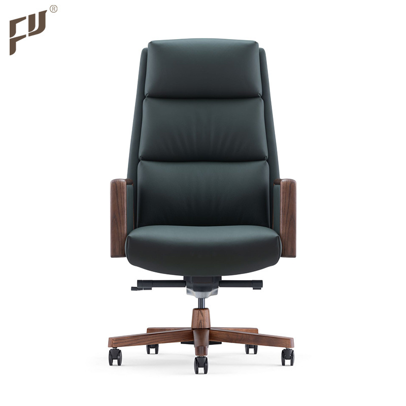 China Foshan Office Furniture Modern Style Executive Chairs Itallian Leather Wood Office Chair For Office Building