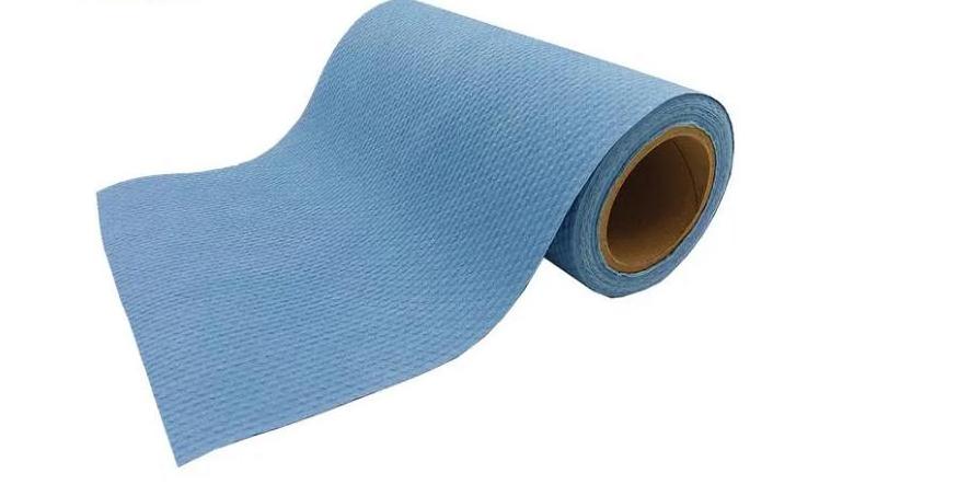 55% Woodpulp 45% Polyester 400m jumbo cleaning wipe roll Industrial Wiping Paper Cloth, Blue Cleaning Paper Wiper Roll