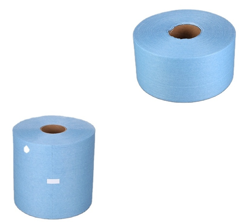 55% Woodpulp 45% Polyester 400m jumbo cleaning wipe roll Industrial Wiping Paper Cloth, Blue Cleaning Paper Wiper Roll