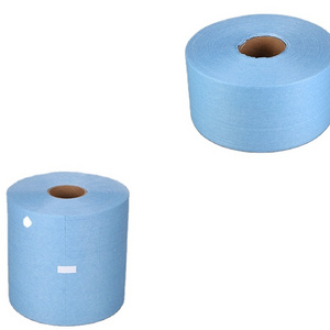 55% Woodpulp 45% Polyester 400m jumbo cleaning wipe roll Industrial Wiping Paper Cloth, Blue Cleaning Paper Wiper Roll